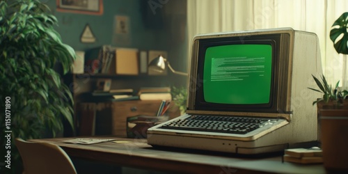 Wallpaper Mural Wooden desk with computer Torontodigital.ca