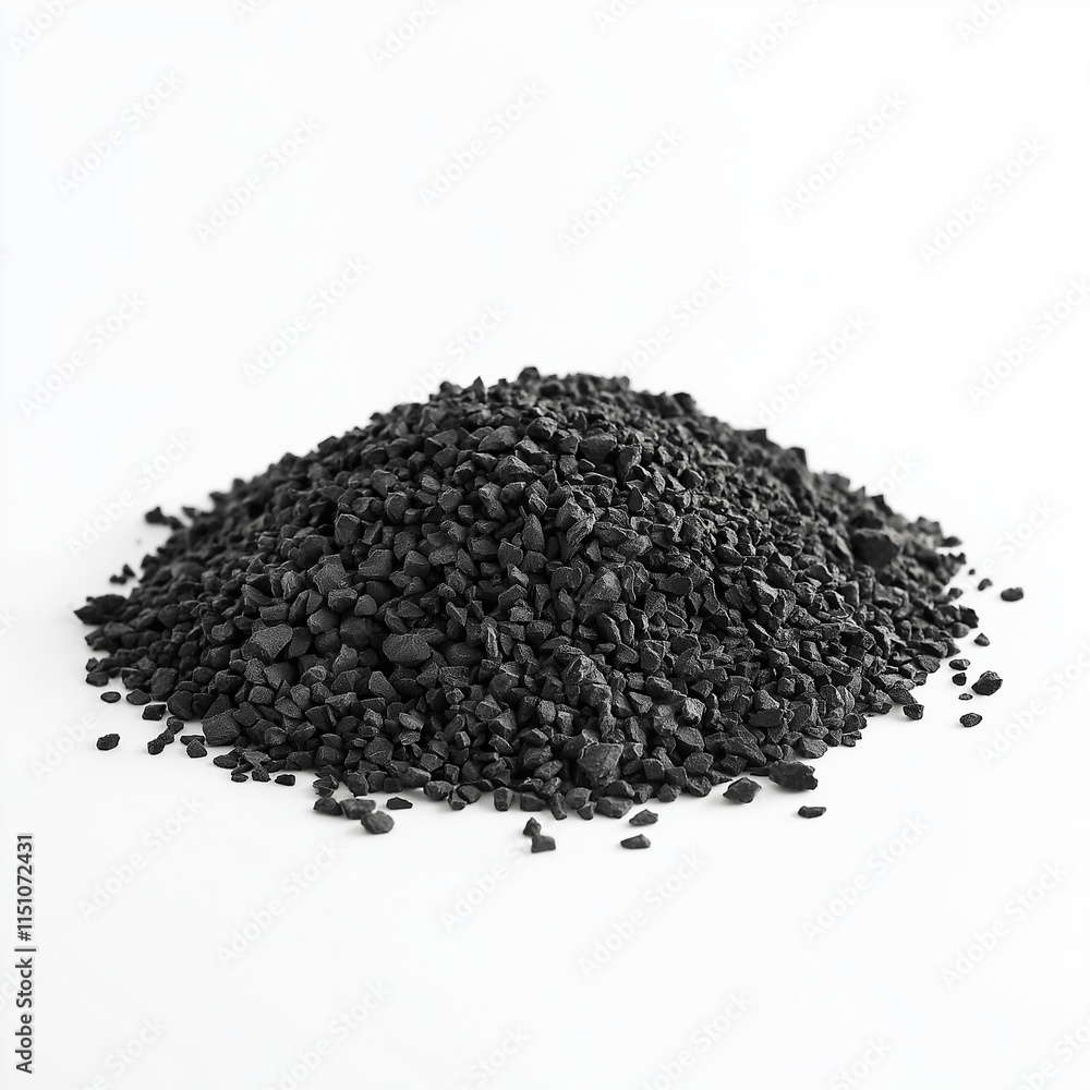 A pile of activated carbon scattered isolated on a white background A pile of activated carbon scattered isolated on a white background