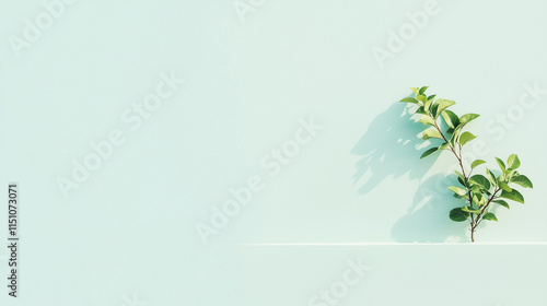 Green Branch on Light Blue ...