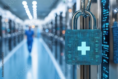 Healthcare security measures hospital facility digital lock technology modern environment close-up view data protection