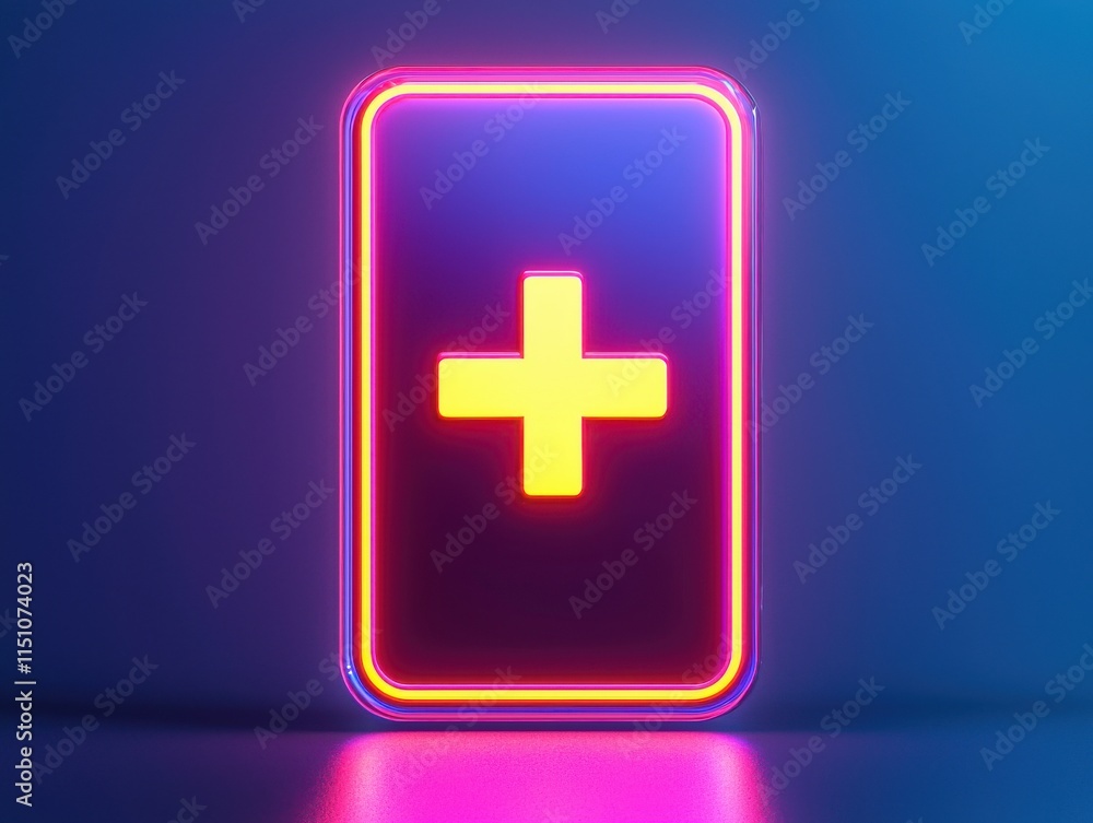 Fototapeta premium Dynamic health plus sign icon studio setting digital art neon glow close-up modern health concept