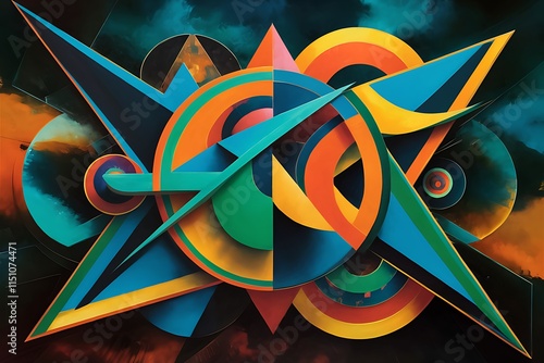 Abstract Geometric Art Vibrant Colors, Shapes, and Intersections