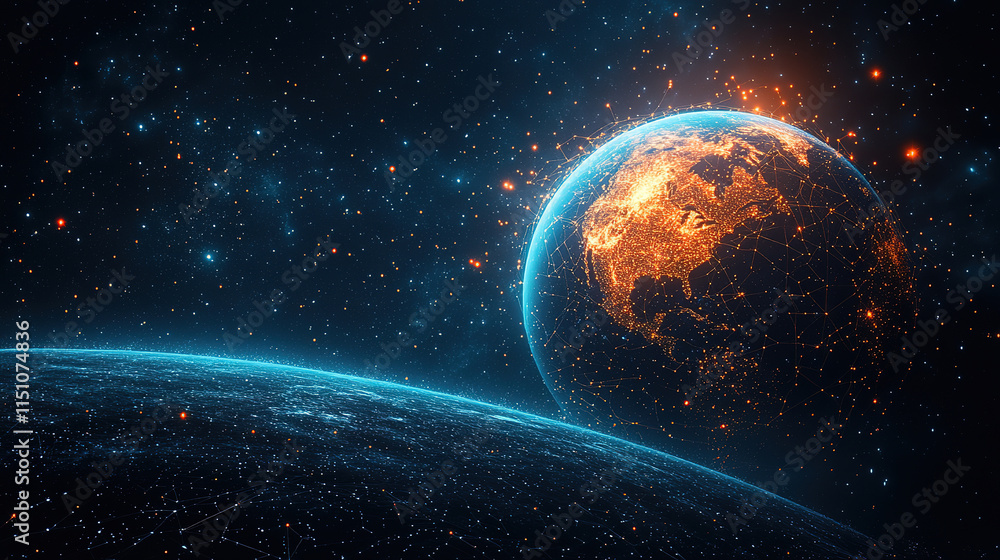 Obraz premium Laptop Display Featuring Starry Low Poly Earth
