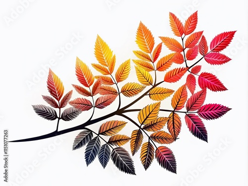 Black and White Silhouette Branch with Leaves - Isolated Illustration