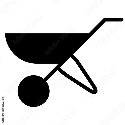 Wheelbarrow Icon, Black And White Glyph Icon Vector