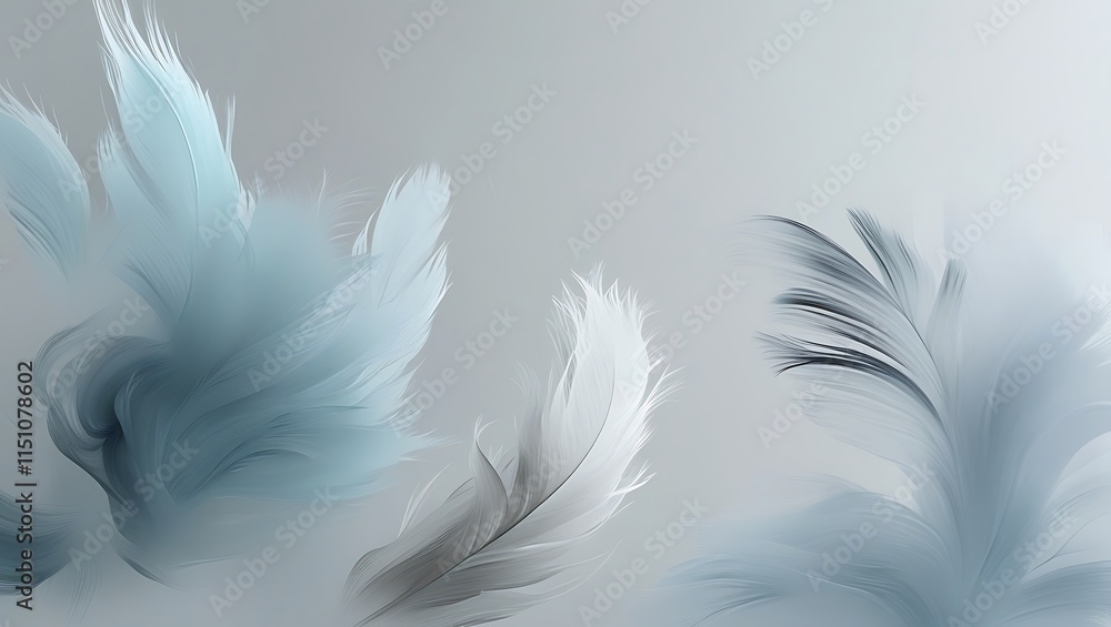 Fototapeta premium Elegant Soft Blue and Gray Feathers Floating Gently