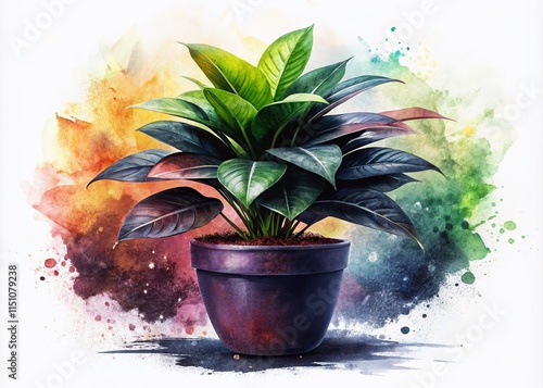 Black Watercolor Plant Poster, Double Exposure, Interior Design, AI Art