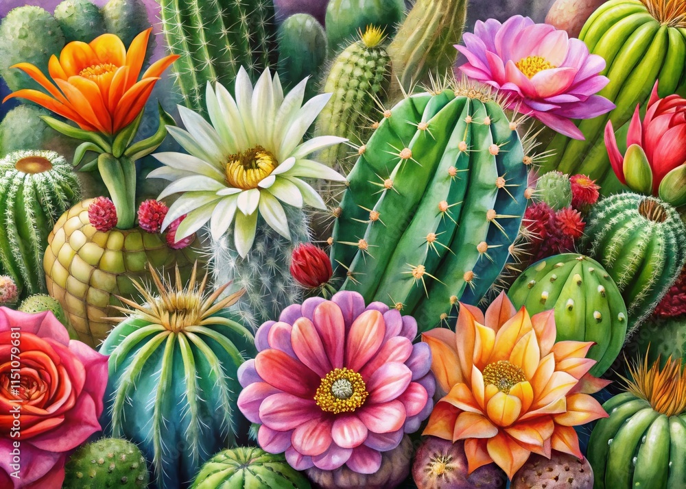 Blooming Cacti & Flowers Watercolor Set - AI Art Blooming Cacti & Flowers Watercolor Set - AI Art