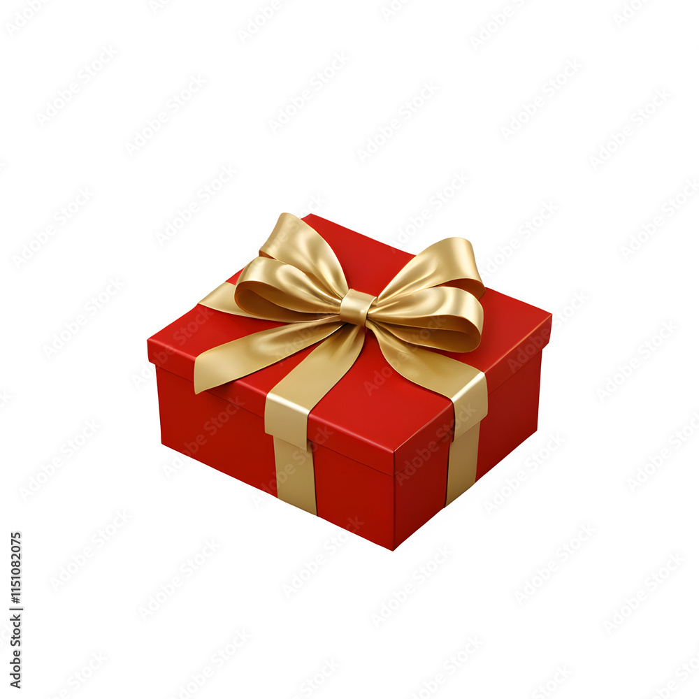 Red box with golden ribbon and bow isolated on transparent background Red box with golden ribbon and bow isolated on transparent background