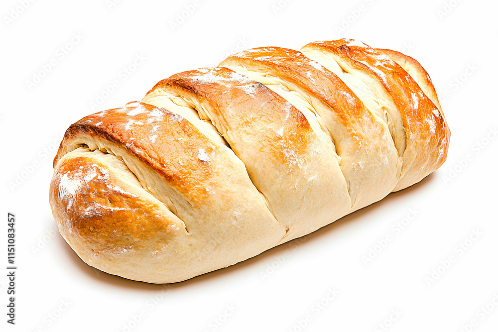 Freshly Baked Loaf of Golden Brown Bread with Steam and Crusty Surface on a White Background Freshly Baked Loaf of Golden Brown Bread with Steam and Crusty Surface on a White Background
