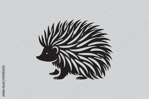 Silhouette of porcupine filled with tropical plant in the jungle in rough drawing photo