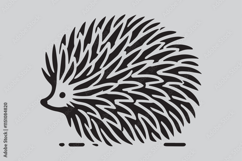 Silhouette of porcupine filled with tropical plant in the jungle in rough drawing Silhouette of porcupine filled with tropical plant in the jungle in rough drawing