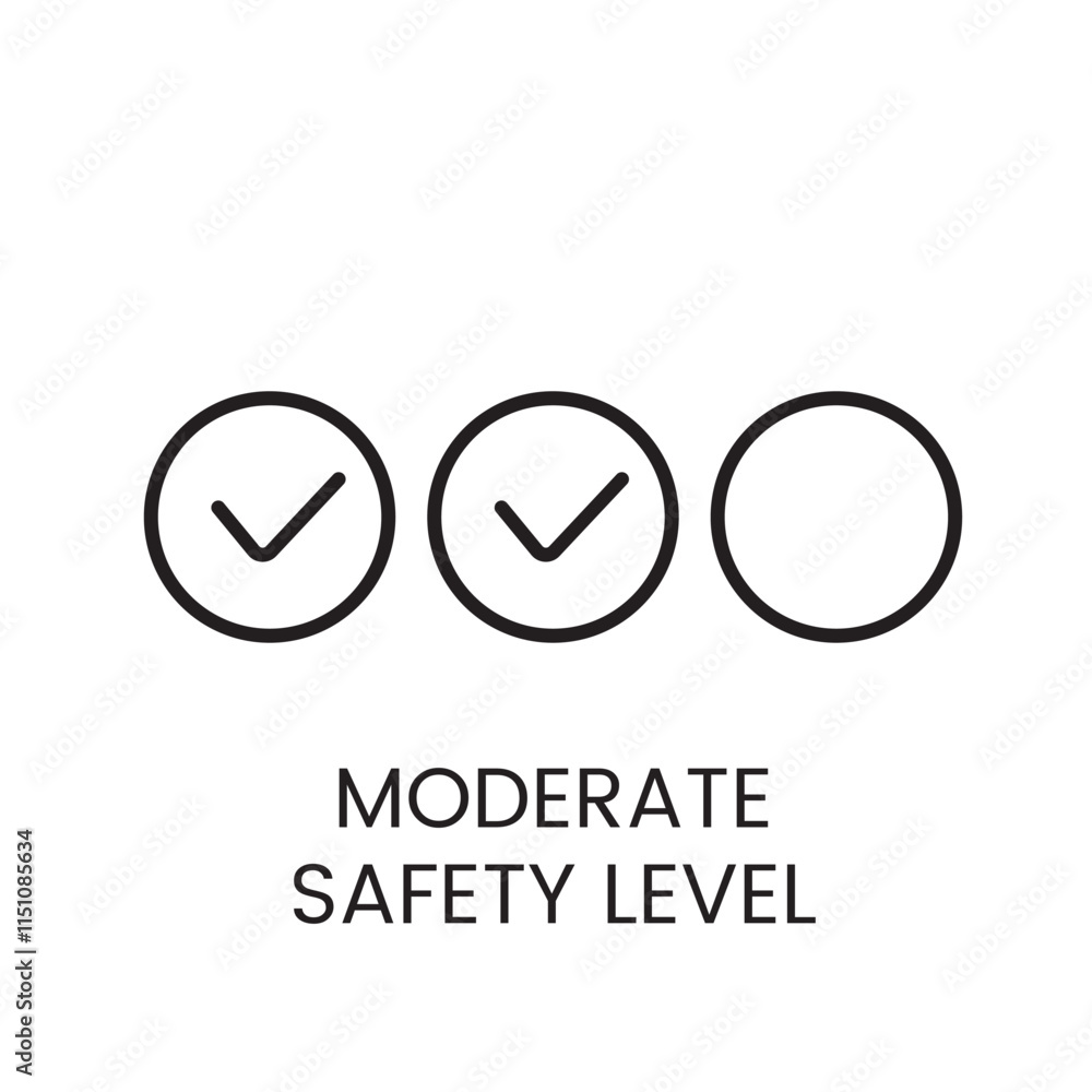 A vector linear icon of three circles with check marks in the first two and an empty third one, representing a moderate safety level with an editable stroke A vector linear icon of three circles with check marks in the first two and an empty third one, representing a moderate safety level with an editable stroke
