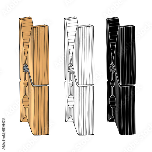 Wooden clothespin on white background