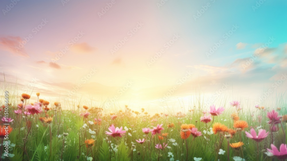 Fototapeta premium Vibrant Wildflowers Bloom in a Sunny Meadow