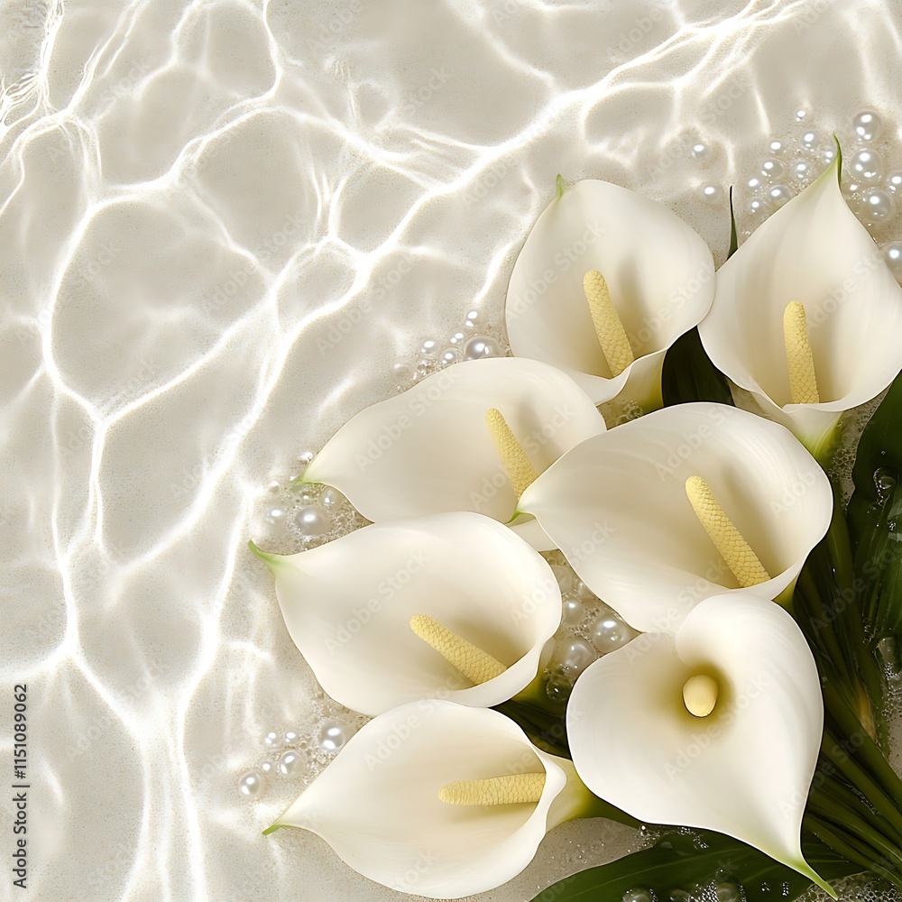White Calla Lilies Floating in Pearl Water White Calla Lilies Floating in Pearl Water