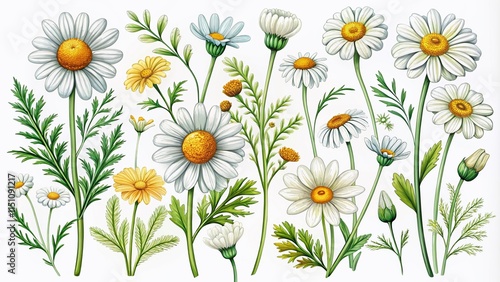 Chamomile Hand Drawn Paint Monochrome Floral Illustration - Rule of Thirds