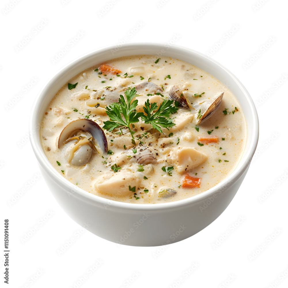 Tasty Rich and creamy clam chowder isolated on transparent background Tasty Rich and creamy clam chowder isolated on transparent background