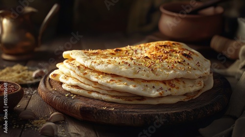 Photorealistic Presentation of Freshly Baked Kerak Telor on Wooden Plate in Natural Lighting