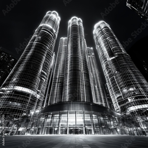 HK office skyscrapers in B&W
