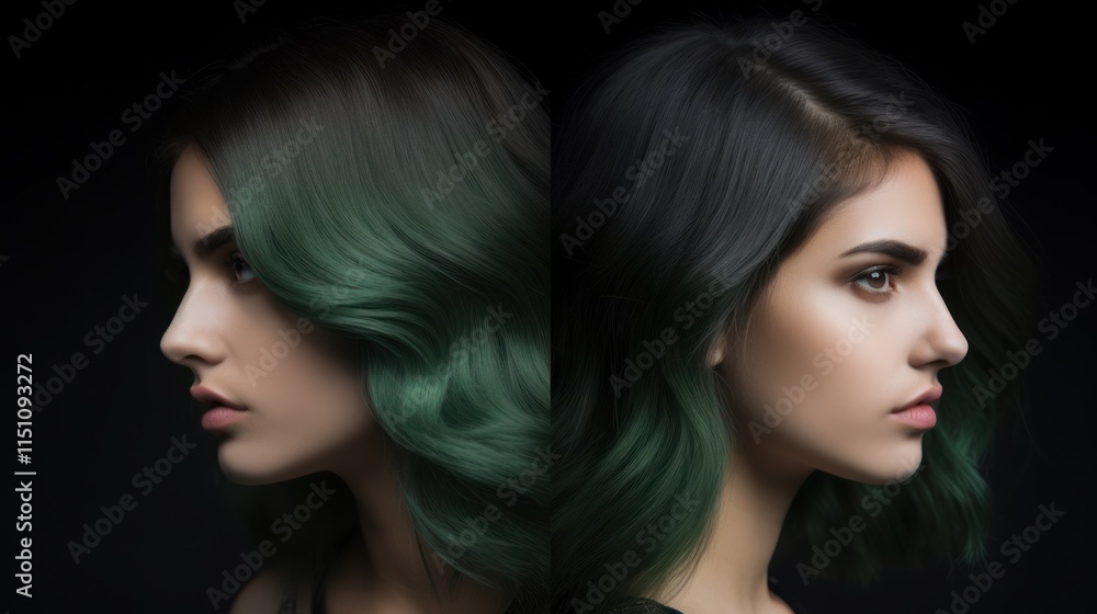 Fototapeta premium A Woman Shows Off Two Stunning Hair Colors