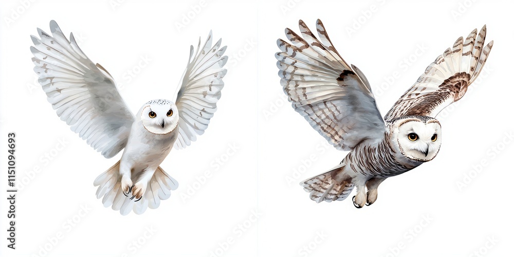 Obraz premium wildlife impact harmony concept. Two barn owls in flight, showcasing their distinctive plumage and wingspan, symbolizing grace and nocturnal beauty.