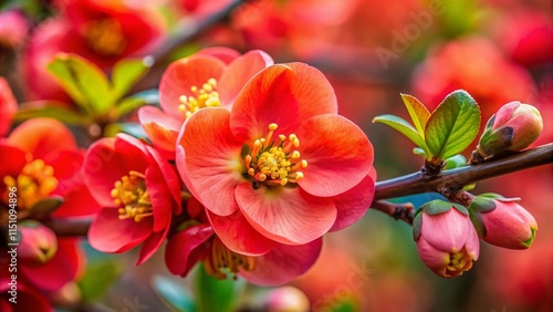 Closeup Chinese Flowering Quince, Rule of Thirds, Floral Photography, Nature photo