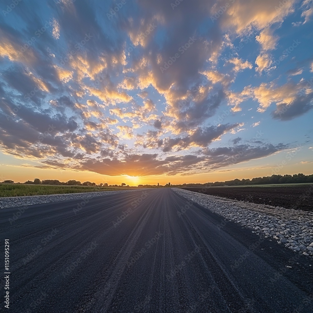 Naklejka premium Clouds, asphalt dawn