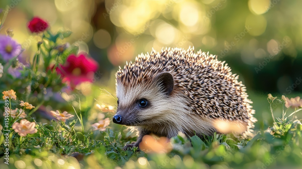 hedgehog exploring a vibrant garden filled with flowers hedgehog exploring a vibrant garden filled with flowers