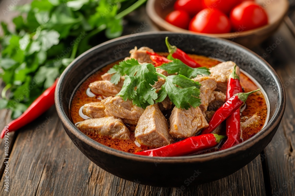 Spicy Lamb Curry in Bowl Cilantro Chili Peppers High Res Food Photo Spicy Lamb Curry in Bowl Cilantro Chili Peppers High Res Food Photo