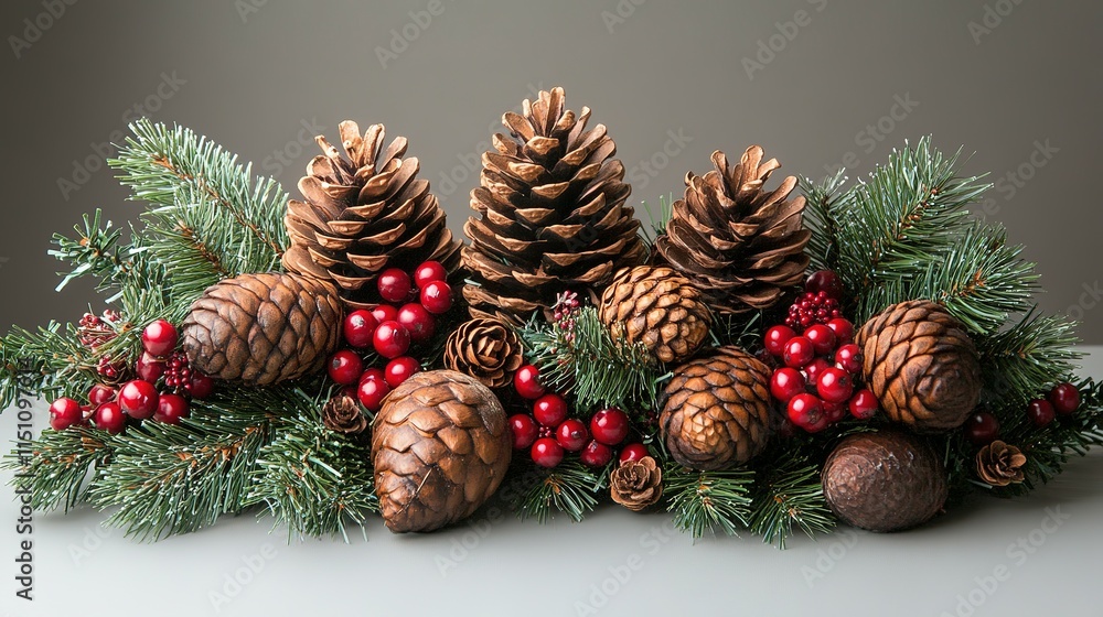 Festive Christmas arrangement with pine cones and berries Festive Christmas arrangement with pine cones and berries
