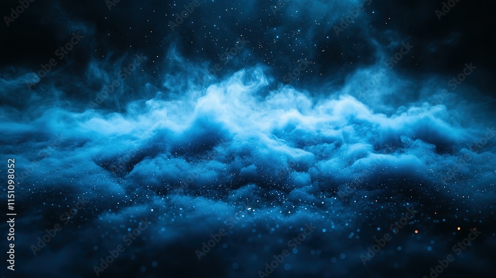 Blue Nebula Clouds Glitter Dust Cosmic Scene Blue Nebula Clouds Glitter Dust Cosmic Scene