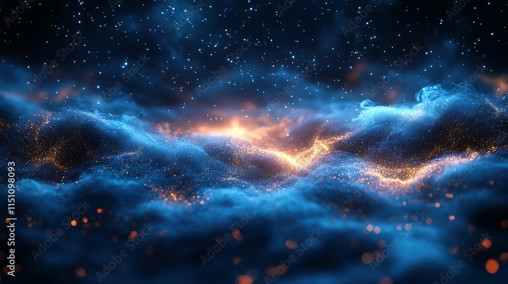 Obraz premium Blue And Orange Glowing Particle Cloudscape