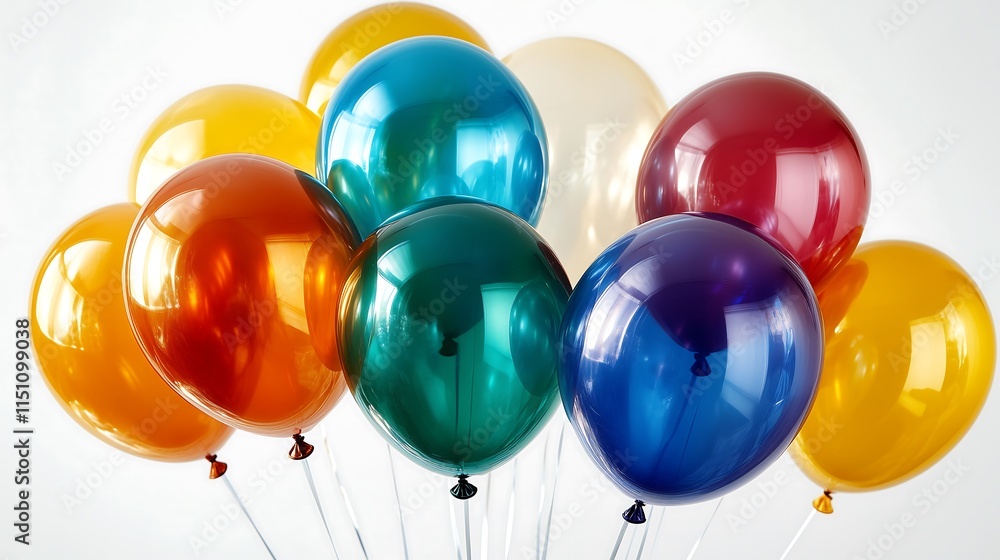 High resolution photo of bright rainbow balloons arranged in vibrant colors. The balloons are shiny and reflective, with a smooth texture, set against a plain white background. High resolution photo of bright rainbow balloons arranged in vibrant colors. The balloons are shiny and reflective, with a smooth texture, set against a plain white background.