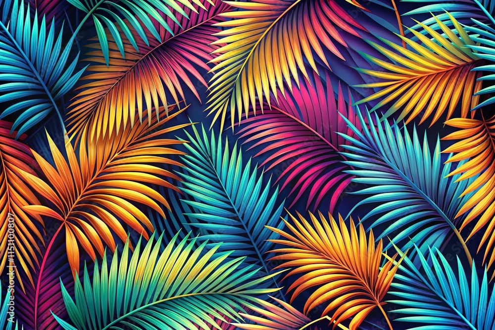 Colorful Palm Leaf Silhouette Seamless Pattern AI Art Colorful Palm Leaf Silhouette Seamless Pattern AI Art