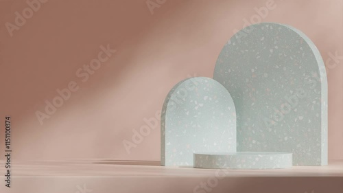 arch backdrop in 3d render footage of empty mockup green terrazzo texture podium seamless loop shadow animation