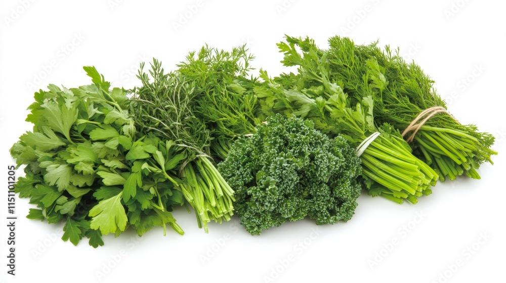 Freshly gathered herbs, including parsley, dill, and chives, arranged neatly for culinary use, Ideal for food blogs, recipe books, and health-related content, showcasing fresh ingredients for cooking Freshly gathered herbs, including parsley, dill, and chives, arranged neatly for culinary use, Ideal for food blogs, recipe books, and health-related content, showcasing fresh ingredients for cooking