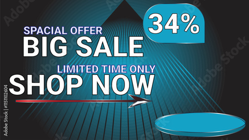 34 percent Special offer big sale limited time only shop now template banner with Cyan Blue color theme