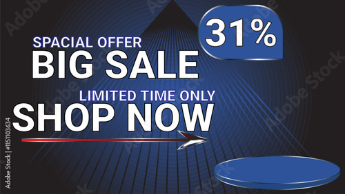 31 percent Special offer big sale limited time only shop now template banner with Estoril Blue color theme