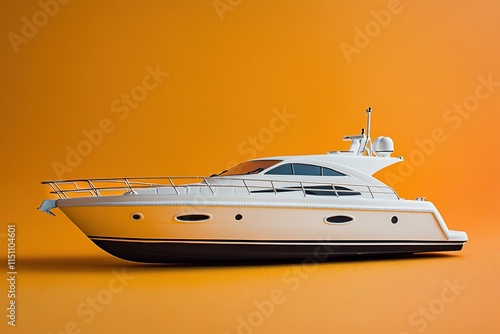 motorboat captured on solid color background with plenty of copy space surrounding object photo