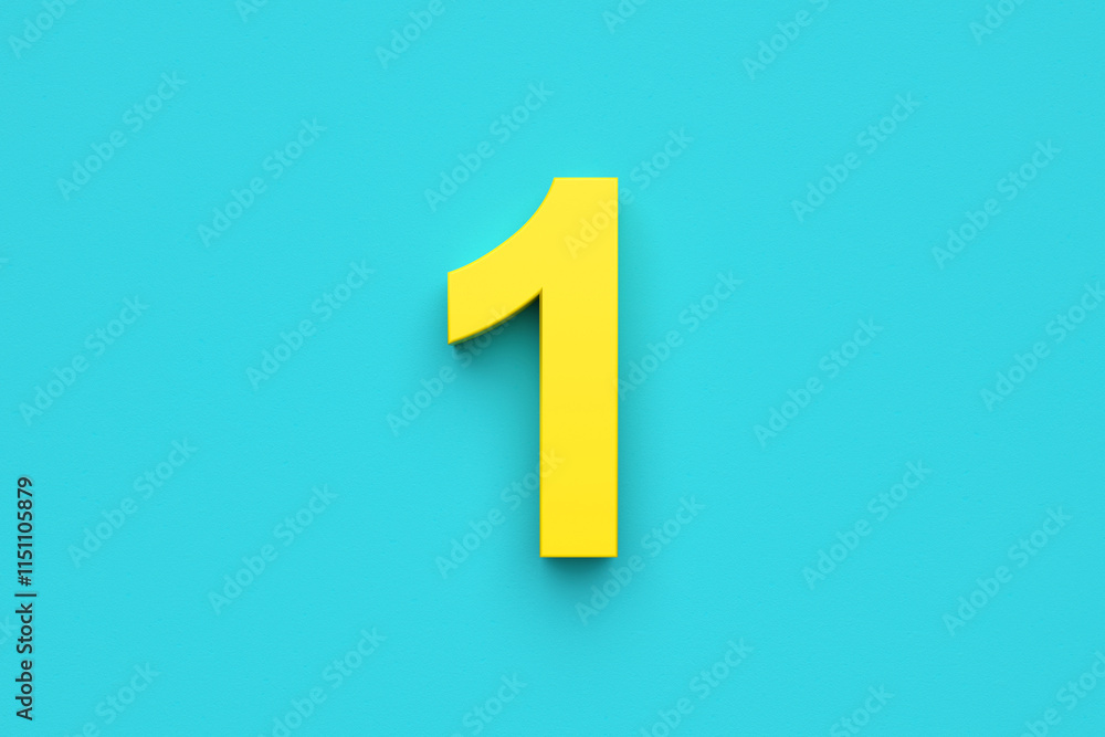 Fototapeta premium Yellow number one on blue background