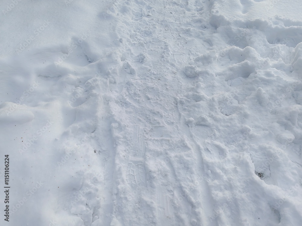 A path trodden in the snow. View from above A path trodden in the snow. View from above