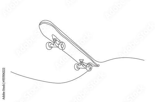 Skateboard continuous one line drawing. skateboard in the street single line art illustration. Editable vector.