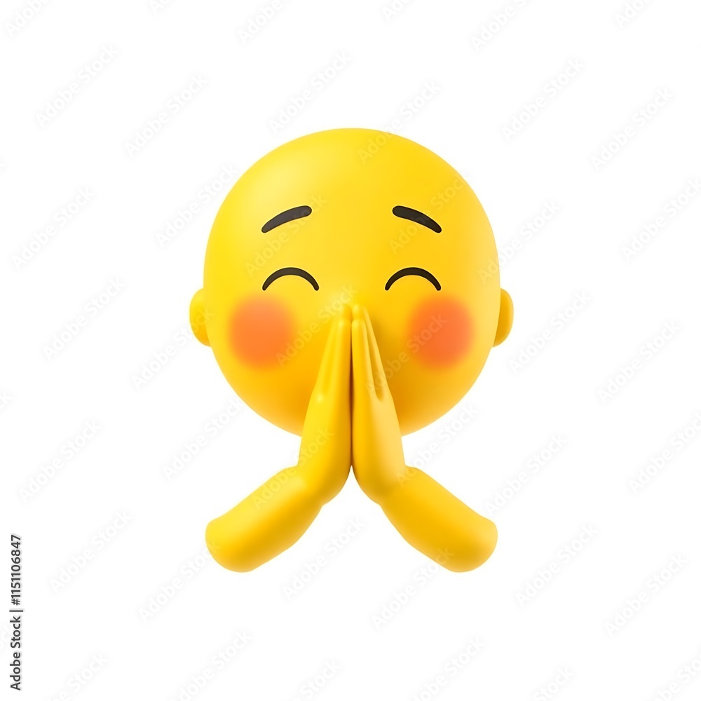 A yellow emoji with a smiling face, blushing cheeks, and hands pressed together in gratitude. A yellow emoji with a smiling face, blushing cheeks, and hands pressed together in gratitude.