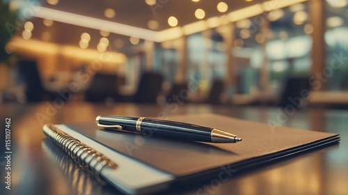 Elegant Black Pen on Notebook in Modern Office Setting