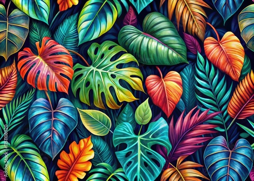 Wallpaper Mural Seamless Jungle Pattern - Watercolor Tropical Leaves - Alocasia Background - Exotic Foliage Torontodigital.ca