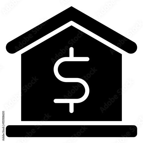 Home Money Icon, Black And White Glyph Icon Symbol