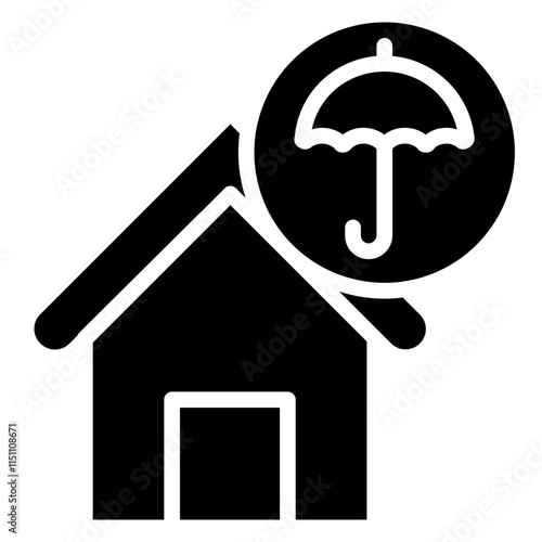 Home Insurance Icon, Black And White Glyph Icon Symbol