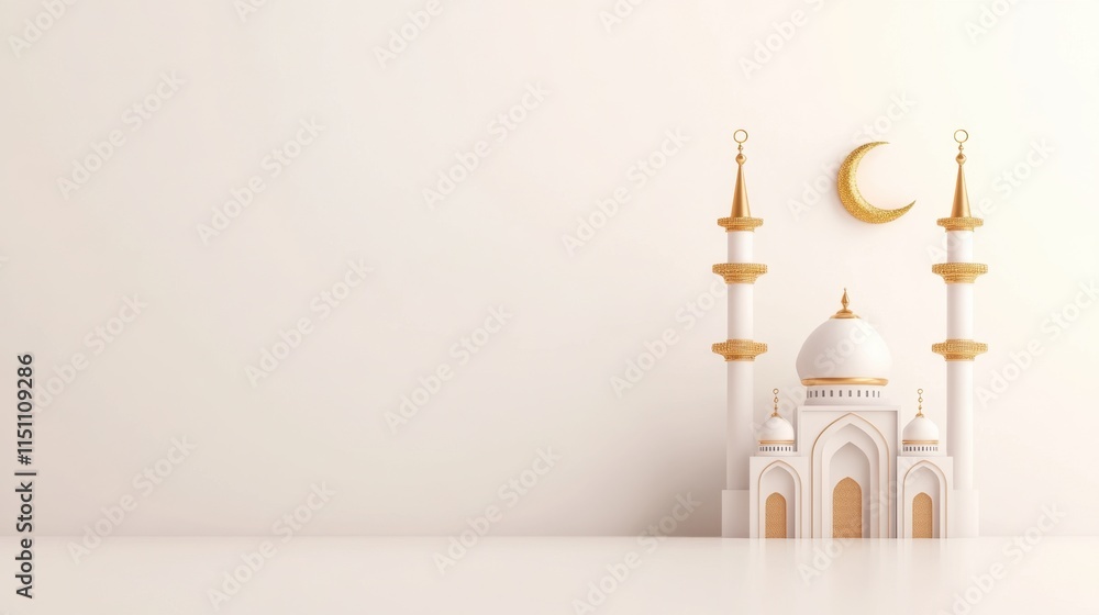 A minimalistic depiction of a mosque with golden accents and a crescent moon, symbolizing Islamic architecture and spirituality. A minimalistic depiction of a mosque with golden accents and a crescent moon, symbolizing Islamic architecture and spirituality.