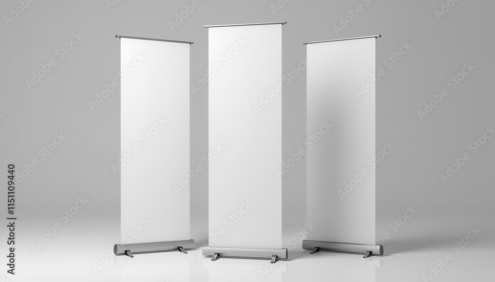 Pull-up banner mockup with blank space in three positions for advertising design concept Pull-up banner mockup with blank space in three positions for advertising design concept